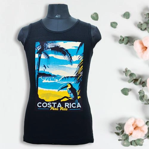 JOMO COSTA RICA HALF T-SHIRT BLACK PRINTED- FREE SIZE
