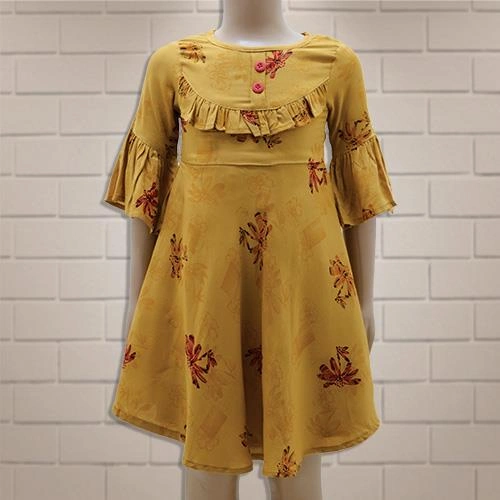 LITTLE ANGELS FROCK BROWN FLORAL PRINTED- 12 Y