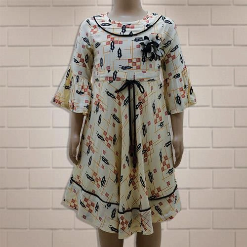 G.GIRL FROCK CREAM PRINTED- 8Y