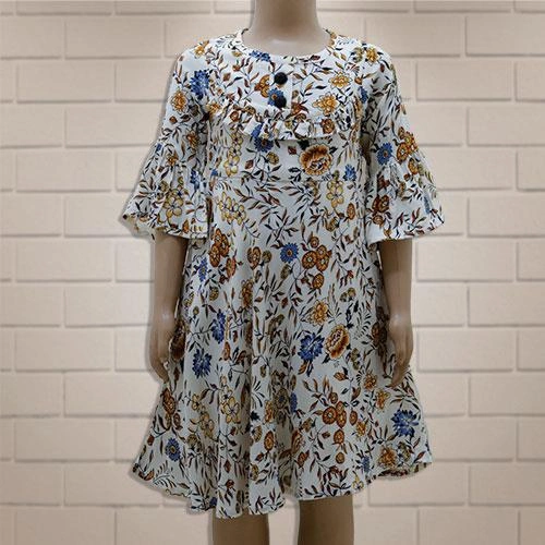 LITTLE ANGELS FROCK CREAM FLORAL PRINTED- 8Y