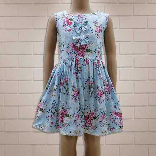 G.GIRL FROCK SKY BLUE FLORAL PRINTED- 6 Y