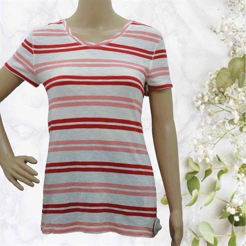 MARC-O-POLO TOP WHITE-RED-PEACH STRIPES - FREE SIZE
