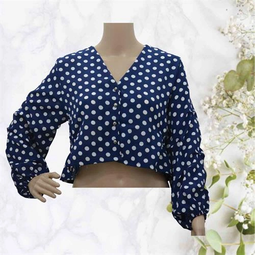 CROP TOP POLKA DOT PRINTED NAVY BLUE- FREE SIZE