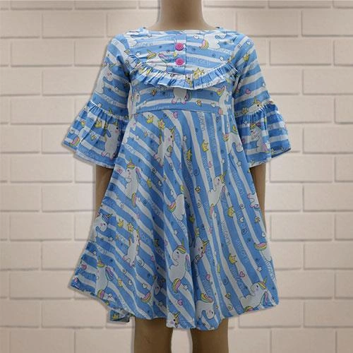 LITTLE ANGELS FROCK SKY PRINTED- 6-7 Y