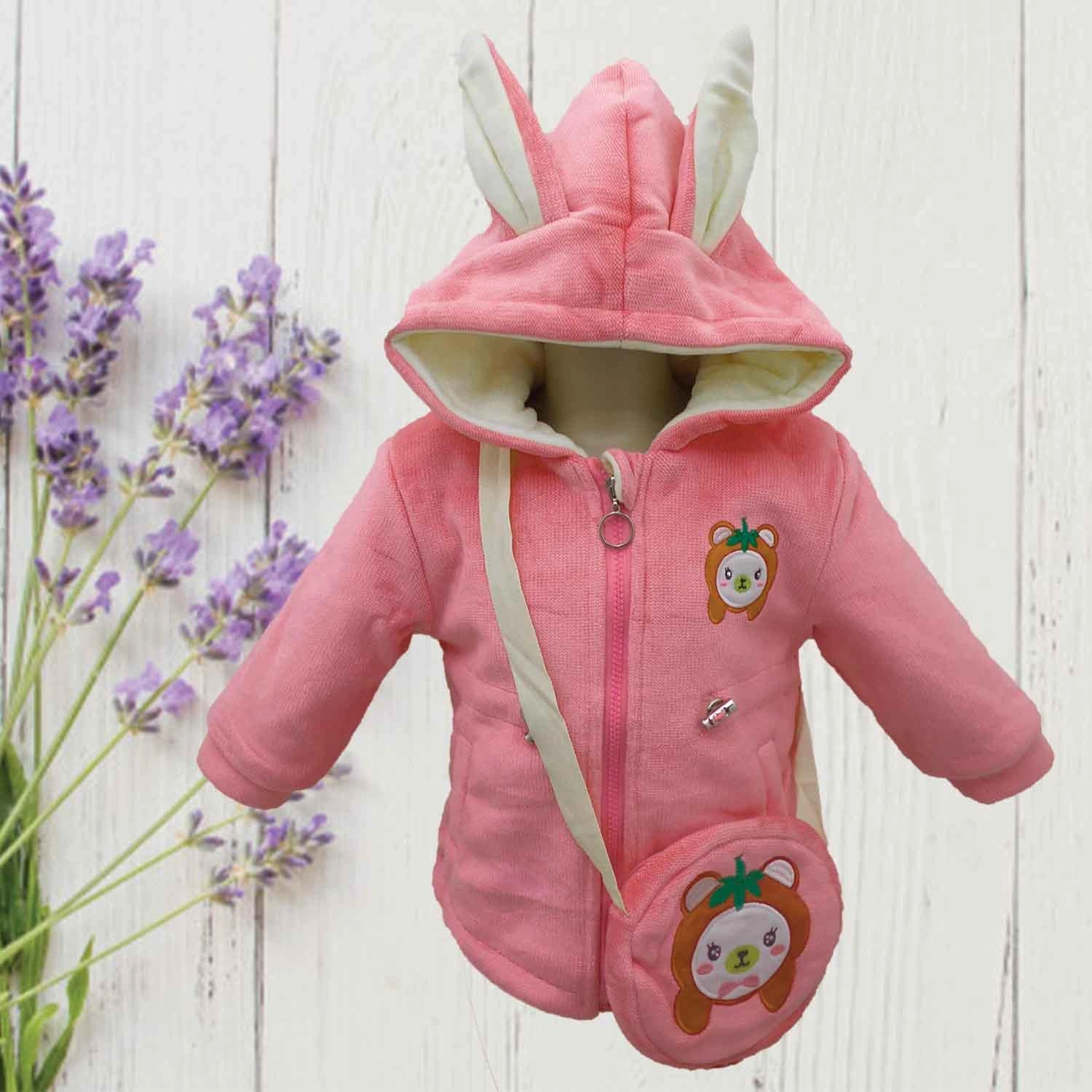 KIDS GIRL JACKET WITH BAG PINK SIZE-XL