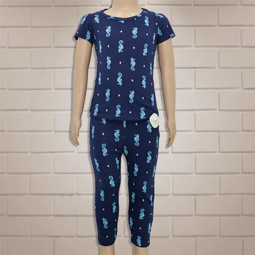 KIDS M-ONE CASUAL T-SHIRT & LOWER SET NAVY BLUE- 7 Y