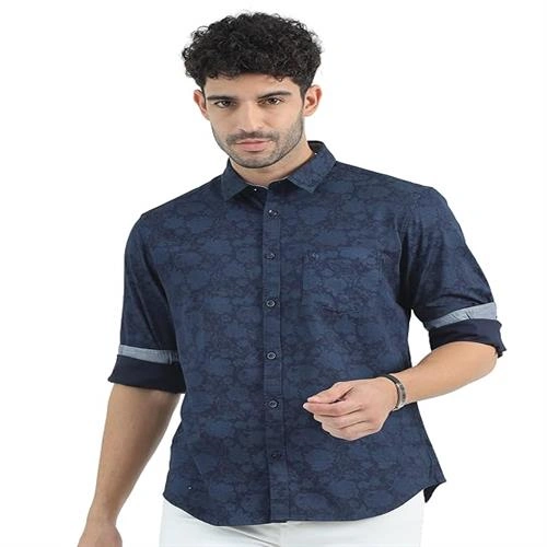 VINTAGE MENS NAVY SLIM FIT PRINTED SHIRT-L-3