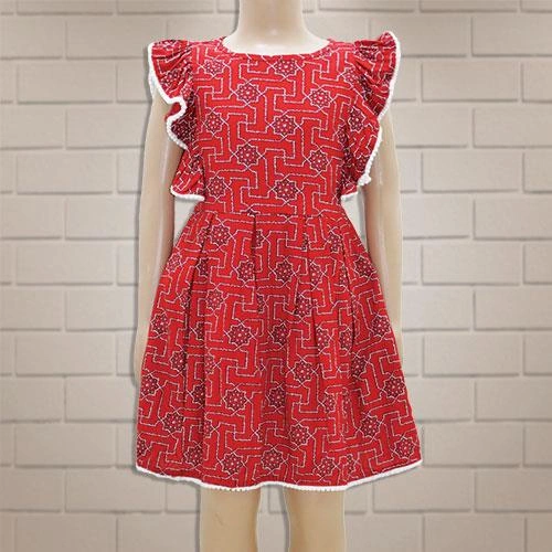 G.GIRL FROCK RED PRINTED- 6 Y