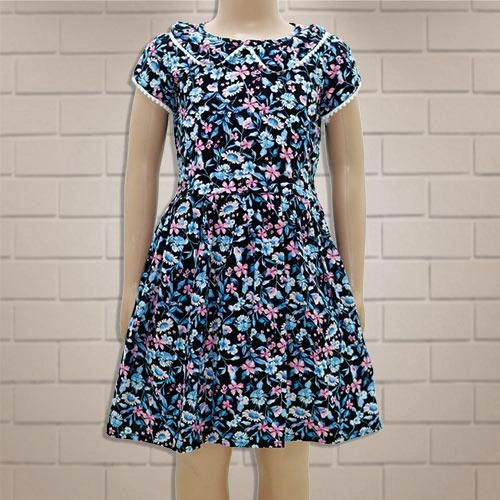 G.GIRL FROCK BLACK FLORAL PRINTED- 6 Y