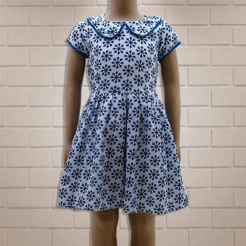 G.GIRL FROCK WHITE-BLUE PRINTED- 8 Y